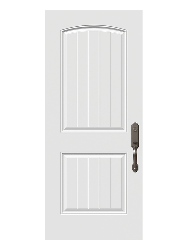 Novatech 2-Panel Planked Camber Top steel entry door installed by Perla Windows and Doors, Vaughan and GTA